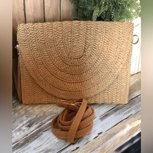 NEW WOMENS FLAP STRAW CLUTCH HANDBAG CROSSBODY